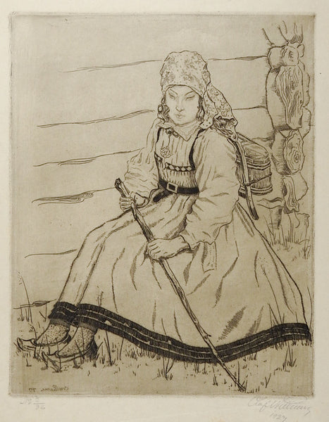 Norwegian Girl Etching by Olof Abrahamsen Willums