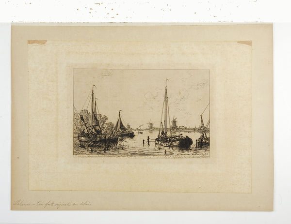 Dutch Harbor Scene Etching  1877