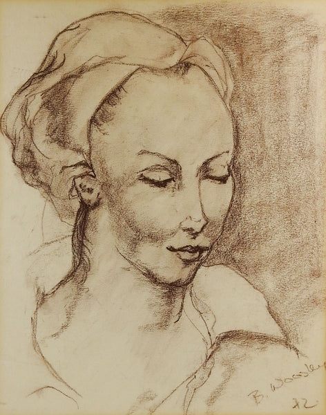 Chalk Portrait Study Drawing by B. Woosley