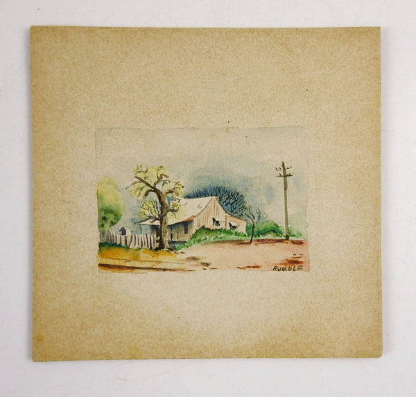 Tiny Watercolor Landscape & Cabin Painting