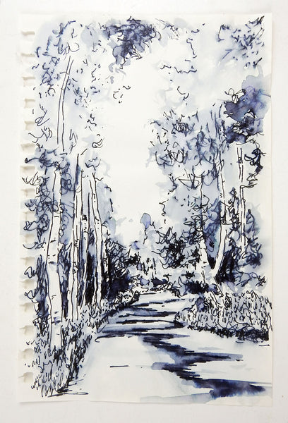 Tree Lined Lane Pen & Ink Drawing Study