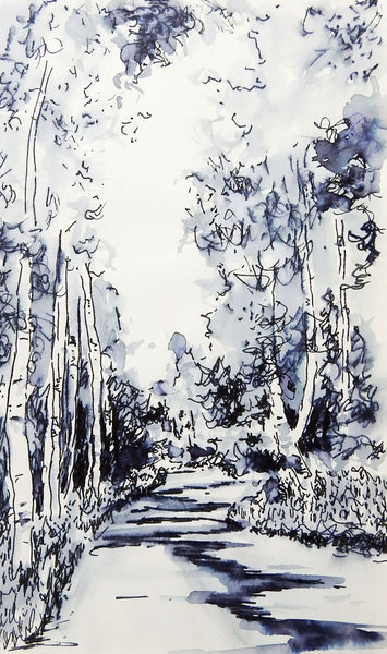 Tree Lined Lane Pen & Ink Drawing Study