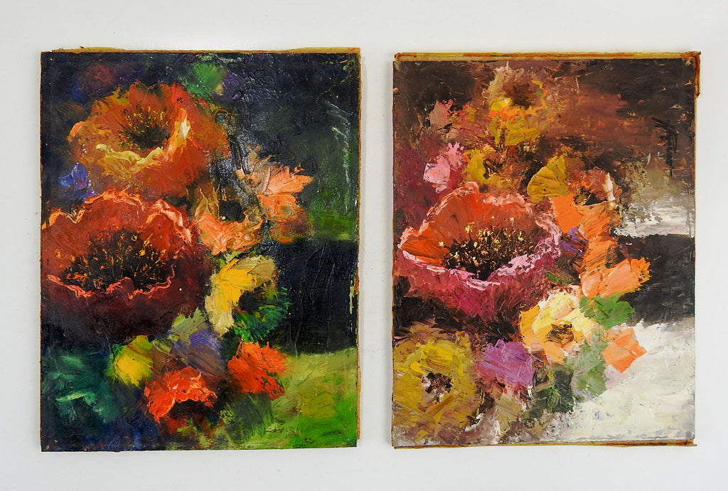 Pair Modernist Floral Paintings