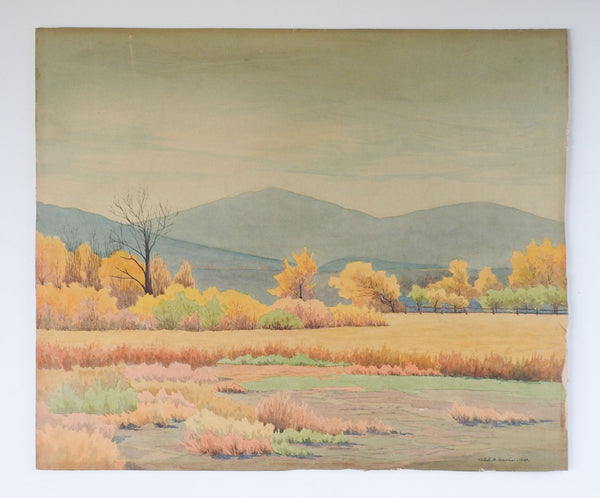 1929 California Fall Farm Landscape Watercolor Painting by Ethel Davis