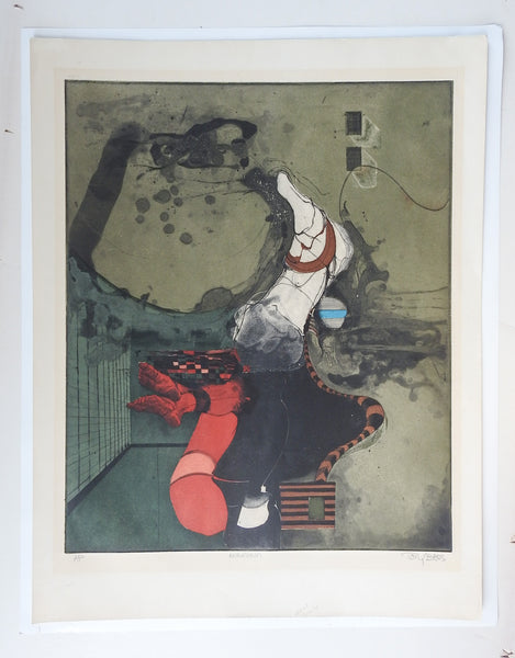 Mid Century Abstract Color Etching by Tony Bass