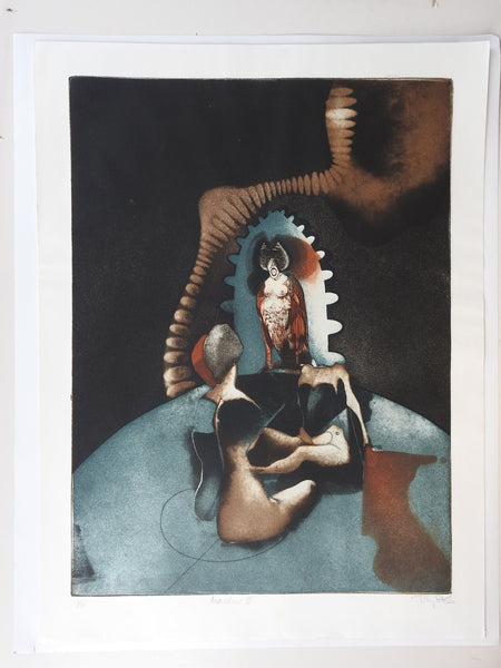 Mid Century Surreal Color Etching by Tony Bass