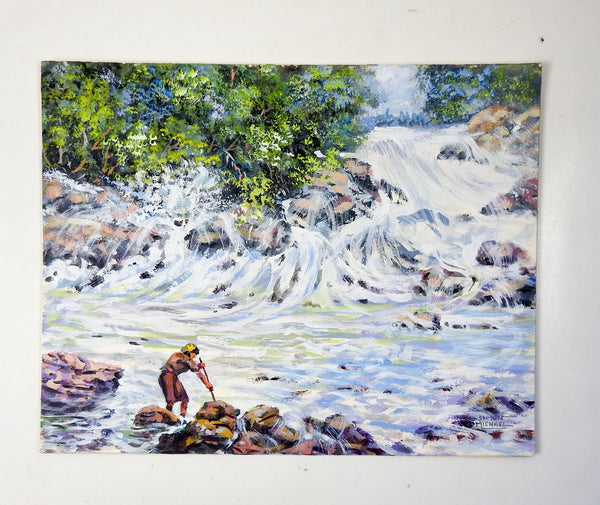 Fishing At Rocky Coast Painting by Simon Michael