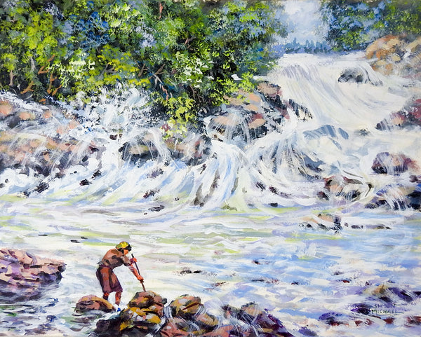 Fishing At Rocky Coast Painting by Simon Michael
