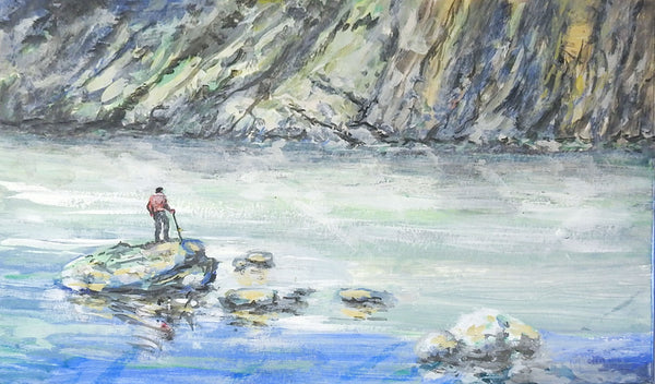 Mountains & Lake Landscape Painting By Simon Michael