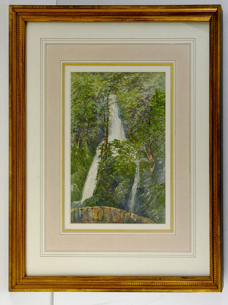 English Waterfall Watercolor Painting
