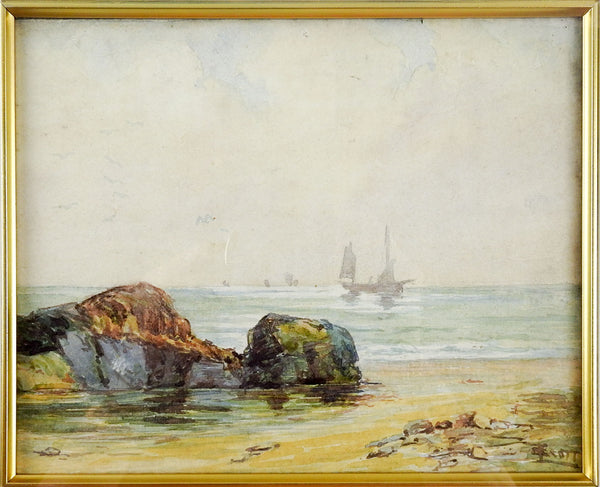 English Coastal Scene Watercolor Painting