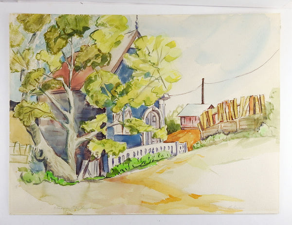 Virginia City Blue House Watercolor Painting
