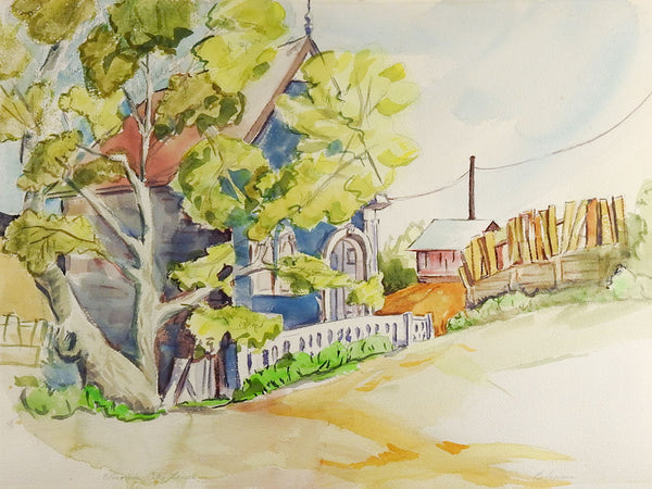 Virginia City Blue House Watercolor Painting