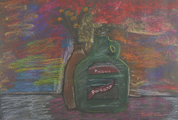 Still Life With Wine Bottle Pastel Drawing