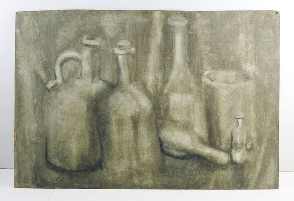 Monochromatic Still Life With Bottles Painting