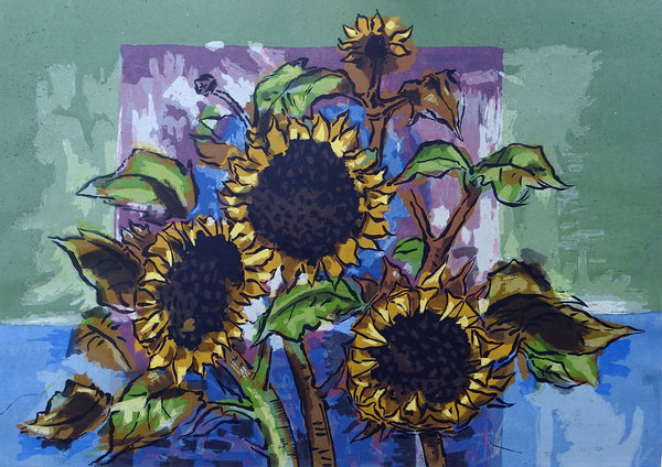 Sunflowers Serigraph Print By Guy Maccoy