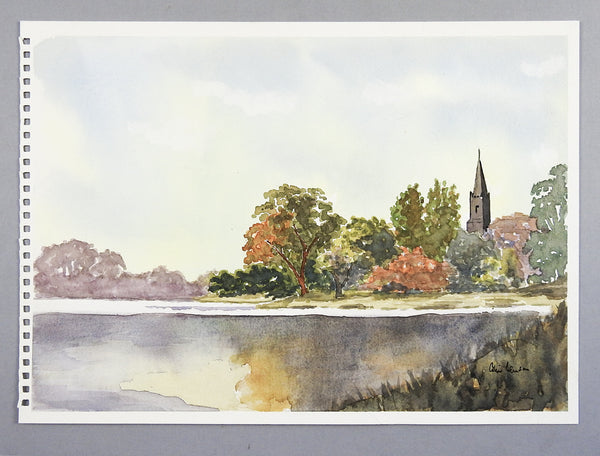 Lakeside Landscape Watercolor Painting