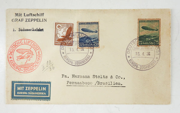 1936 Graf Zeppelin Germany to Brazil Airship Stamp Cover