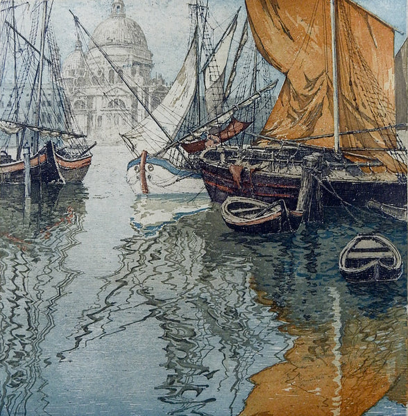 Venice Sailboats Vintage Etching By Eidenberger