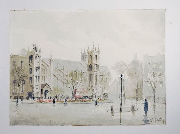 English Cathedral Watercolor Painting