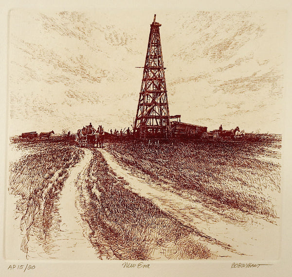 Bob Wygant Etching Oil Well Drilling Texas Print