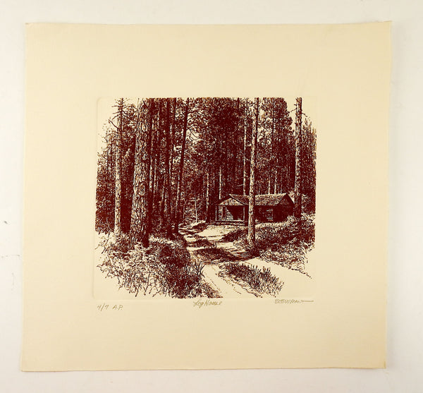 Bob Wygant Etching Log House Print