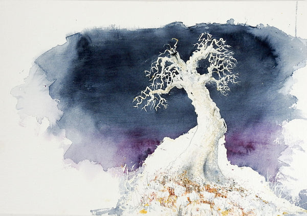 Lone Tree Watercolor Painting