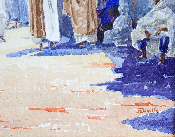 Market Scene Watercolor Painting Circa 1910