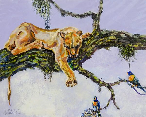 Lazy Mountain Lion Painting By Simon Michael