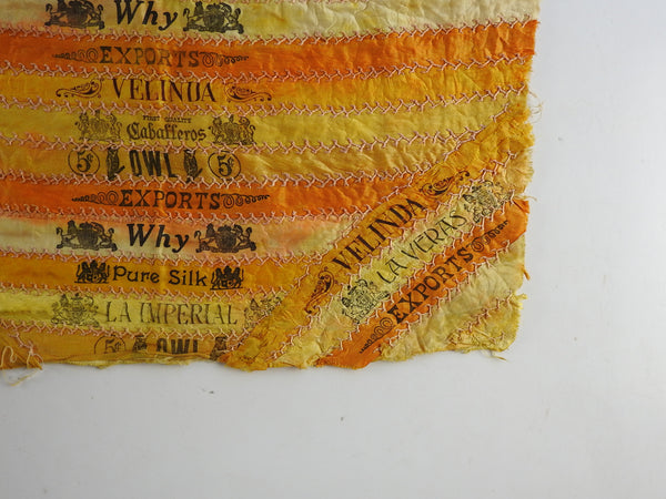 Antique Hand Embroidered Silk Cigar Ribbon Quilt Block