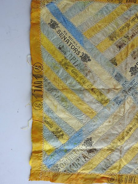 Antique Quilt Block Hand Embroidered Silk Cigar Ribbon