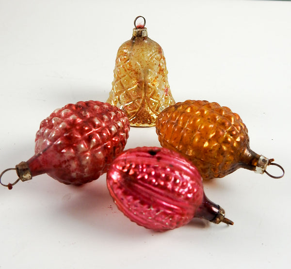 Antique German Embossed Bumpy Glass Christmas Ornaments - Set of 4