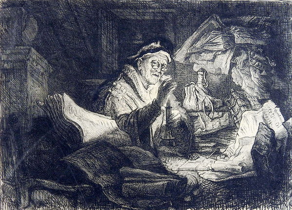 Antique Etching After Rembrandt's Rich Man