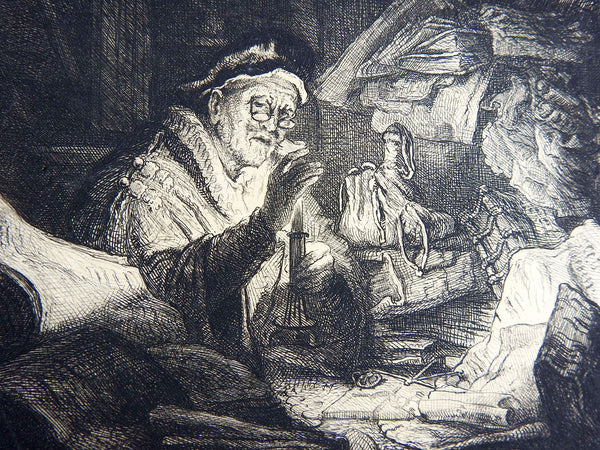Antique Etching After Rembrandt's Rich Man