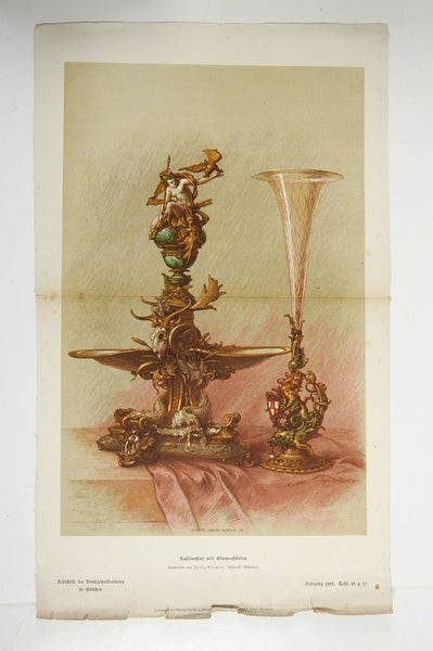 1885 Lithograph Art Nouveau Table Centerpieces