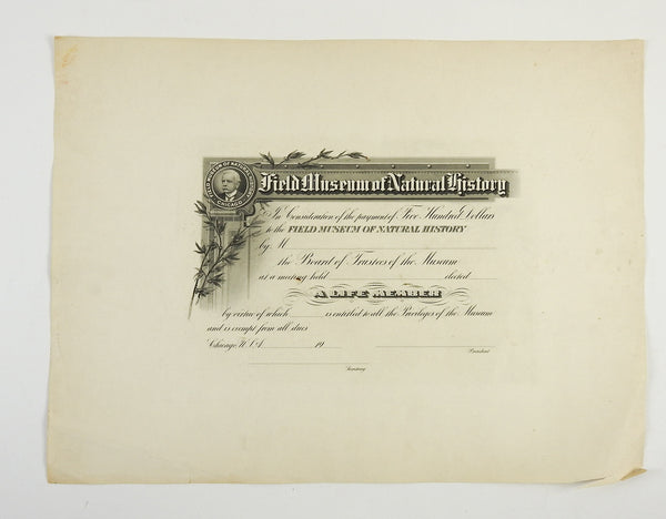 Field Museum Of Natural History Antique Membership Certificate