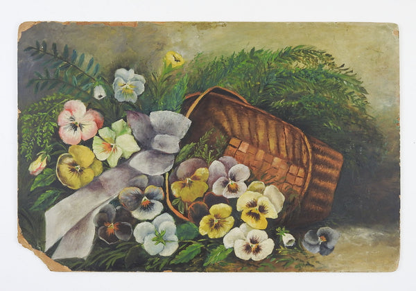 Pansies In Basket Painting Circa 1920's