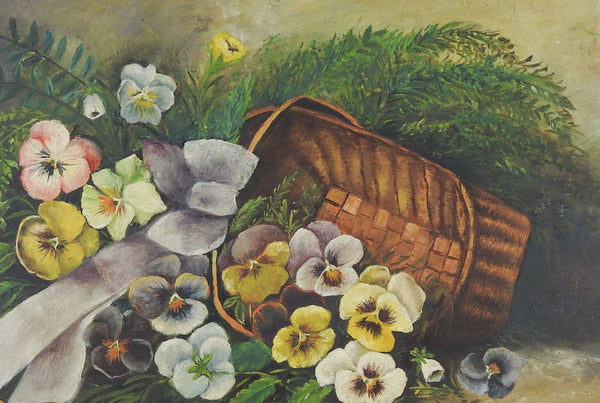 Pansies In Basket Painting Circa 1920's