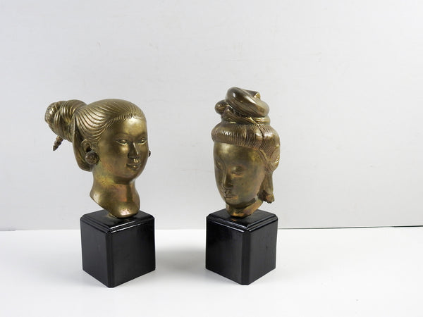 Asian Brass Sculpture Busts - A Pair