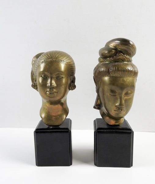 Asian Brass Sculpture Busts - A Pair