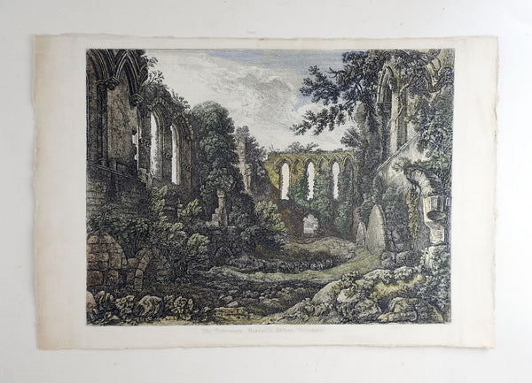 1850's Hand Colored Etching of Rievaulx Abbey England