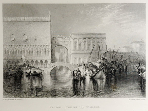 Antique Engraving the Bridge of Sighs, Venice