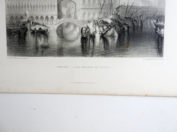 Antique Engraving the Bridge of Sighs, Venice