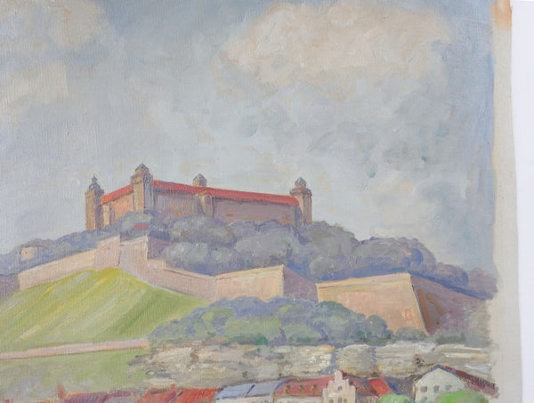 Mid Century Painting Marienberg Fortress Wurzburg Germany