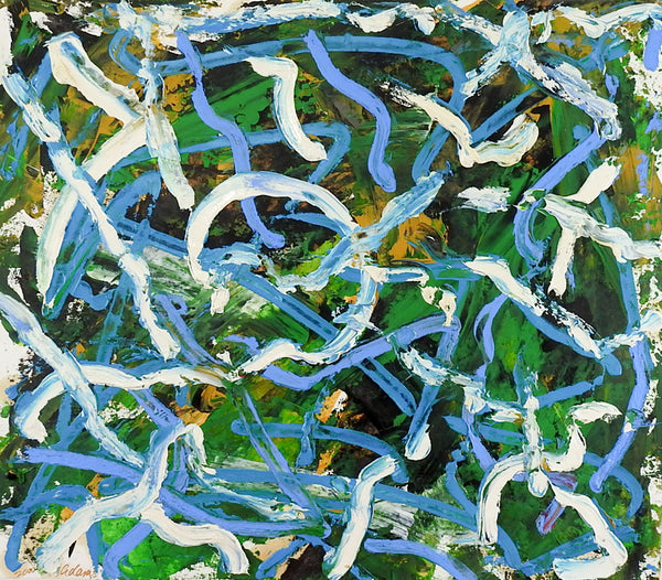 Abstract Blue & Green Painting on Paper