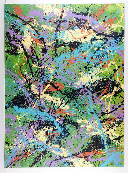Abstract Expressionist Green & Purple Painting on Paper