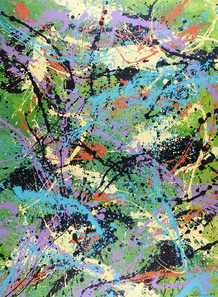 Abstract Expressionist Green & Purple Painting on Paper