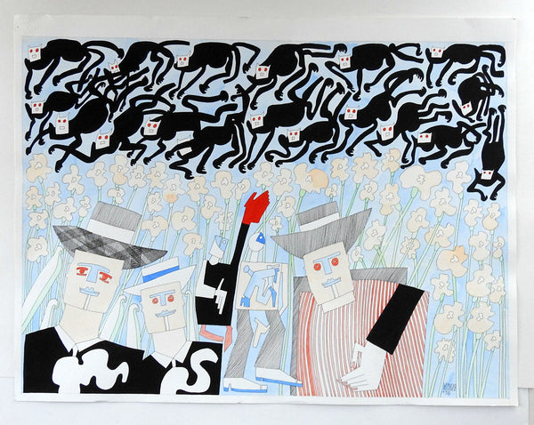 Abstract Black Cats by Benicio Nunez Painting