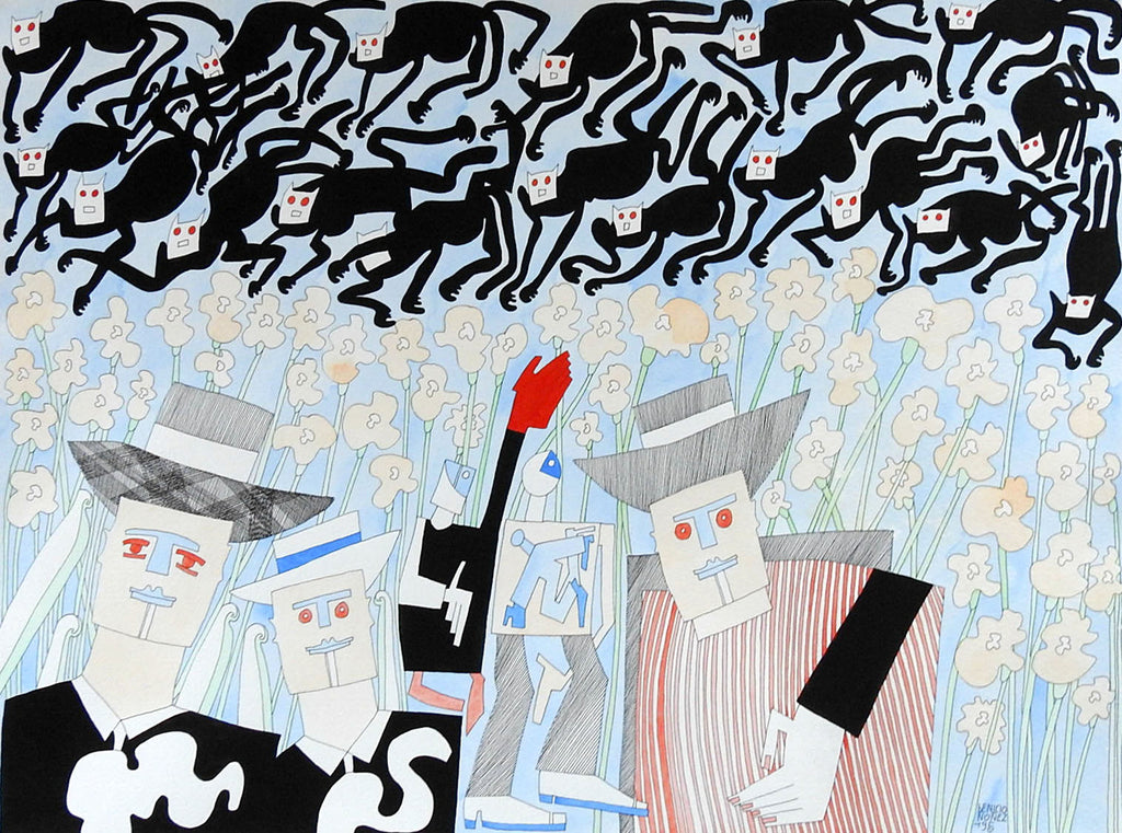 Abstract Black Cats by Benicio Nunez Painting