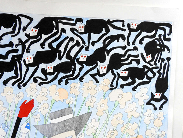 Abstract Black Cats by Benicio Nunez Painting
